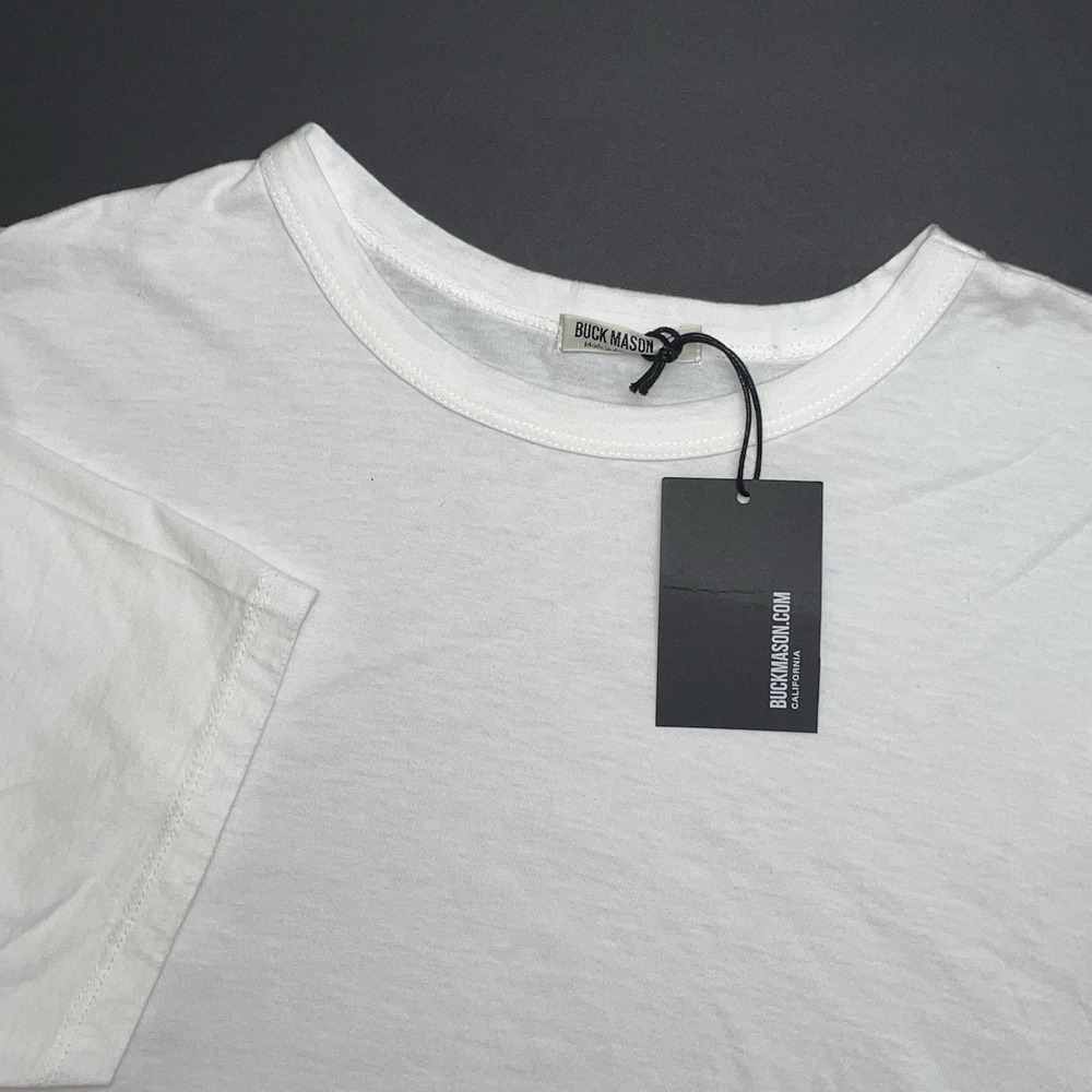 NEW Buck Mason T-shirt Mens Large White Pima Cotton Curved Hem Short Sleeve